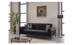 Sofa 3-Sitz Queens, in der Farbe anthrazit, in einem Raum stehend