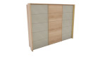 Komfort-Schwebetürenschrank Cassina in Eiche und Türen in Farbglas Champanger.