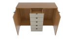 Kommode Cassina in der Front in Farbglas Champanger und im Korpus Erle Teilamssiv. Geöffnete Ansicht,.