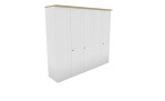 Komfort-Drehtürenschrank Miami in weiß mit einer Absetzung in Bianco Eiche.