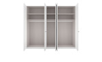 Basis-Drehtürenschrank Miami in weiß aus Holzwerkstoff. Geöffnete Ansicht.