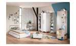 Jugenzimmer-Garderobe Oscar, in der Farbkombi Eiche Nebraska und Kreiseweiß , ine inem Raum stehend