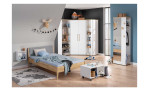 Jugenzimmer-Garderobe Oscar, in der Farbkombi Eiche Nebraska und Kreiseweiß , ine inem Raum stehend