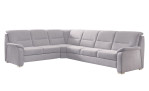 Basis-Wohnlandschaft plano|FORM Mirow im Bezugsstoff Platin und silbernen Füßen.