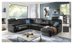 Wohnlandschaft plano|FORM Tyler in einem Echtlederbezug in Anthrazit. Mit gezeigter Wall-Away-Funktion