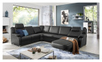 Wohnlandschaft plano|FORM Tyler in einem Echtlederbezug in Anthrazit. Mit gezeigter motorischen Verstellung im Canape und Relaxrücken