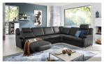 Wohnlandschaft plano|FORM Tyler in einem Echtlederbezug in Anthrazit. Mit gezeigter elektrischen Verstellung und Relaxrücken