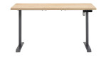 Elektro-Schreibtisch Renatura mit einer Tischplatte in Artisan Oak und anthraziten Metallgestell.