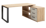 Schreibtisch-Kombination Design-Office in Artisan Eiche, mit einem anthraziten Fuß und einer Schubkastenfront Absetzung in Hochglanz Cashmerre.