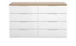 Kommode Moonlight aus Holzwerkstoff in weiß mit einer Absetzung in Artisan Eiche mit zwei Türen und vier Schubkästen.