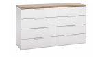 Kommode Moonlight aus Holzwerkstoff in weiß mit einer Absetzung in Artisan Eiche mit zwei Türen und vier Schubkästen.