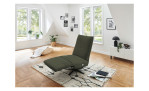 Komfort-Relaxliege Rom, in der Farbausführung Khaki, mit der Relaxfunktion, in einem Raum stehend, Schräg- Frontansicht