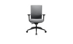 Drehstuhl Office Chair mit Armlehnen, schwarzem Fußkreuz und einem Bezug in der Farbe Grau, Frontalansicht