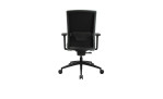 Drehstuhl Office Chair mit Armlehnen, schwarzem Fußkreuz und einem Bezug in der Farbe Grün, Ansicht von hinten