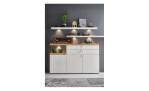 Sideboard X2 Kristallweiß mit Absetzung Eiche Rustico, Fach mit Persol-Verglasung mit Wandboarden