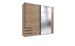Schwebetürenschrank Petra in Viking-Oak-Nachbildung, mit Spiegel und 3 Schubkästen