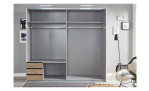 Schwebetürenschrank Petra in Viking-Oak-Nachbildung, mit Spiegel und 3 Schubkästen, Ansicht ohne Türen