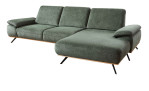 Basis-Ecksofa plano|FORM Este in einem grünen Bezugsstoff mit einem sichtrahmen in Wildeiche.