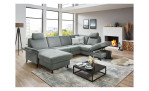 Basis-Ecksofa plano|FORM Lirio in der Farbausführung Steel in einem Raum stehend mit einem offenen Stauraum