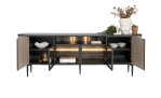 Sideboard Aramon mit Lamellenoptik, inkl. Beleuchtung und Platte in Marmoroptik, Ansicht mit offenen Türen