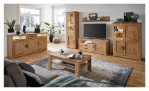 Komfort-Wohnwand Bristol in Asteiche Bianco aus Massivholz, Furnier und Holzwerkstoff Auf einem dekorierten Hintergrund