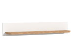 Wandboard Manhattan mit einer weißen Rückwand und einem Ablageboden in Nox Oak. Schräge Seitenansicht..