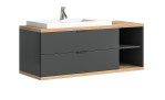 Waschbeckenunterschrank Nevada mit Waschbecken in anthrazit und holzfarbener Deck- und Bodenplatte.