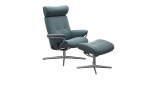 Relaxsessel mit Hocker Stressless Berlin M Cross mit Bezug in Paloma Echtleder Teal Blue und Gestell aus Aluminium