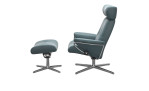 Relaxsessel mit Hocker Stressless Berlin M Cross mit Bezug in Paloma Echtleder Teal Blue und Gestell aus Aluminium, Seitenansicht