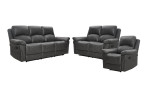 2-Sitzer-Sofa Füssen mit einem Bezug in anthrazitfarbener Mikrofaser, abgebildet mit passendem Sessel und 3-Sitzer