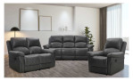 3-Sitzer-Sofa Füssen mit einem Bezug in anthrazitfarbener Mikrofaser, abgebildet mit passendem Sessel und 2-Sitzer, Milieubild