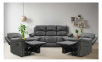 3-Sitzer-Sofa Füssen mit einem Bezug in anthrazitfarbener Mikrofaser, abgebildet mit passenden Sesseln in Relaxfunktion