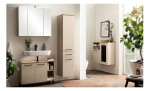 Hochschrank Mailand in Creme Beige mit 2 Türen und 1 Schublade, Ansicht im Milieu