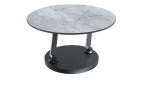 Couchtisch MONDO Varium mit einer Glas-Keramik Tischplatte in Silver und einer Klarglasplatte mit einem schwarzen Stahlgetsell.