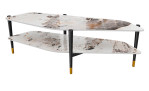 TV-Konsole MONDO Varium mit Keramikplatten in Marmoroptik Calcatta und einem schwarzem Stahlgestell.