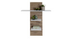 Wandboard LIV'IN Rovigo mit einer Rückwand in Nox Oak Stripes und weißen Ablageböden.