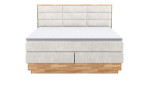Boxspringbett VALMONDO Incana in einem Stoffbezug in Cream und einem Sichtholzrahmen in Eiche