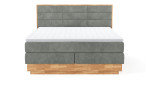 Boxspringbett VALMONDO Incana in einem Stoffbezug in Desert und einem Sichtholzrahmen in Eiche