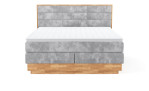 Boxspringbett VALMONDO Incana in einem Stoffbezug in Stone und einem Sichtholzrahmen in Eiche