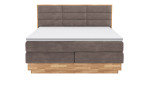 Boxspringbett VALMONDO Incana in einem Stoffbezug in Taupe und einem Sichtholzrahmen in Eiche