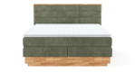 Boxspringbett VALMONDO Incana in einem Stoffbezug in Turtle und einem Sichtholzrahmen in Eiche