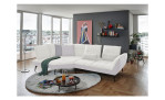 Komfort-Ecksofa vito Ticona, in der Farbausführung Weiß / Silver, in einem Raum stehend mit der Rückenfunktion