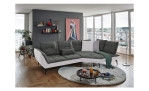 Komfort-Ecksofa vito Ticona, in der Farbausführung Grau / Silver, in einem Raum stehend mit der Rückenfunktion