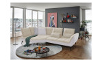 Komfort-Ecksofa vito Ticona, in der Farbausführung Creme / Silver, in einem Raum stehend mit der Rückenfunktion