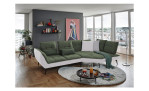 Komfort-Ecksofa vito Ticona, in der Farbausführung Olive / Silver, in einem Raum stehend mit der Rückenfunktion