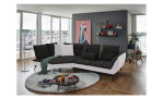 Komfort-Ecksofa vito Ticona, in der Farbausführung Schwarz / Silver, in einem Raum stehend mit der Rückenfunktion