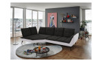 Komfort-Ecksofa vito Ticona, in der Farbausführung Schwarz / Silver, in einem Raum stehend ohne Kissen