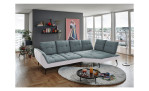 Basis-Ecksofa vito Ticona, in der Farbausführung Blau-Grau / Silber, in einem Raum stehend