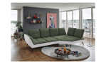 Basis-Ecksofa vito Ticona, in der Farbausführung Olive / Silber, in einem Raum stehend