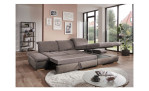 Komfort - Ecksofa vito Fulla, in der Farbausführung Taupe, mit dem offenen Bettklasten und der ausgezogenen Liegefunktion